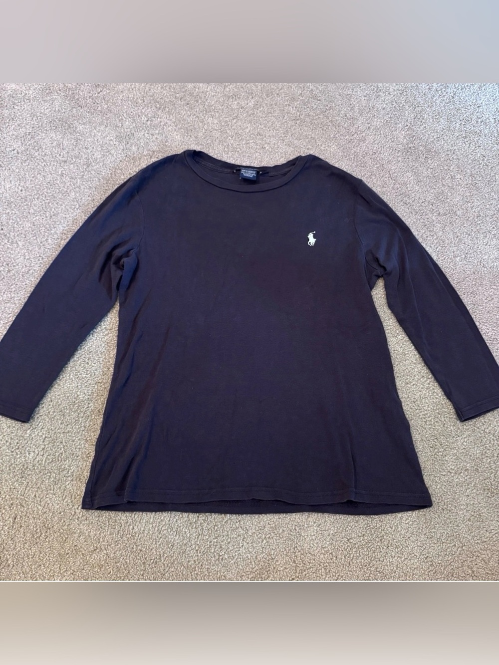Ralph Lauren Sport Women's Navy 3/4 Quarter Sleeve Knit Top 100% Cotton Sz Large